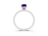 White gold Emerald Cut Amethyst Solitaire Ring with Thin Band and Prong Setting_15