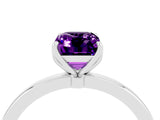 White gold Emerald Cut Amethyst Solitaire Ring with Thin Band and Prong Setting_16