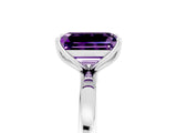White gold Emerald Cut Amethyst Solitaire Ring with Thin Band and Prong Setting_17