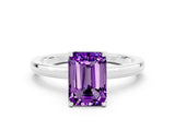 White gold Emerald Cut Amethyst Solitaire Ring with Thin Band and Prong Setting_36