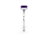 White gold Emerald Cut Amethyst Solitaire Ring with Thin Band and Prong Setting_38