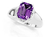 White gold Emerald Cut Amethyst Solitaire Ring with Wide Band and Prong Setting_1