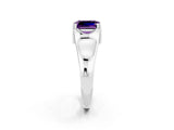 White gold Emerald Cut Amethyst Solitaire Ring with Wide Band and Prong Setting_2