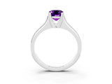 White gold Emerald Cut Amethyst Solitaire Ring with Wide Band and Prong Setting_3