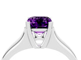 White gold Emerald Cut Amethyst Solitaire Ring with Wide Band and Prong Setting_4
