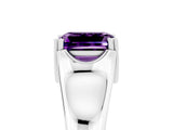 White gold Emerald Cut Amethyst Solitaire Ring with Wide Band and Prong Setting_5