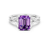 White gold Emerald Cut Amethyst Solitaire Twist Band Prong Setting Ring_36