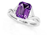White gold Emerald Cut Amethyst Solitaire Twist Band Prong Setting Ring_37
