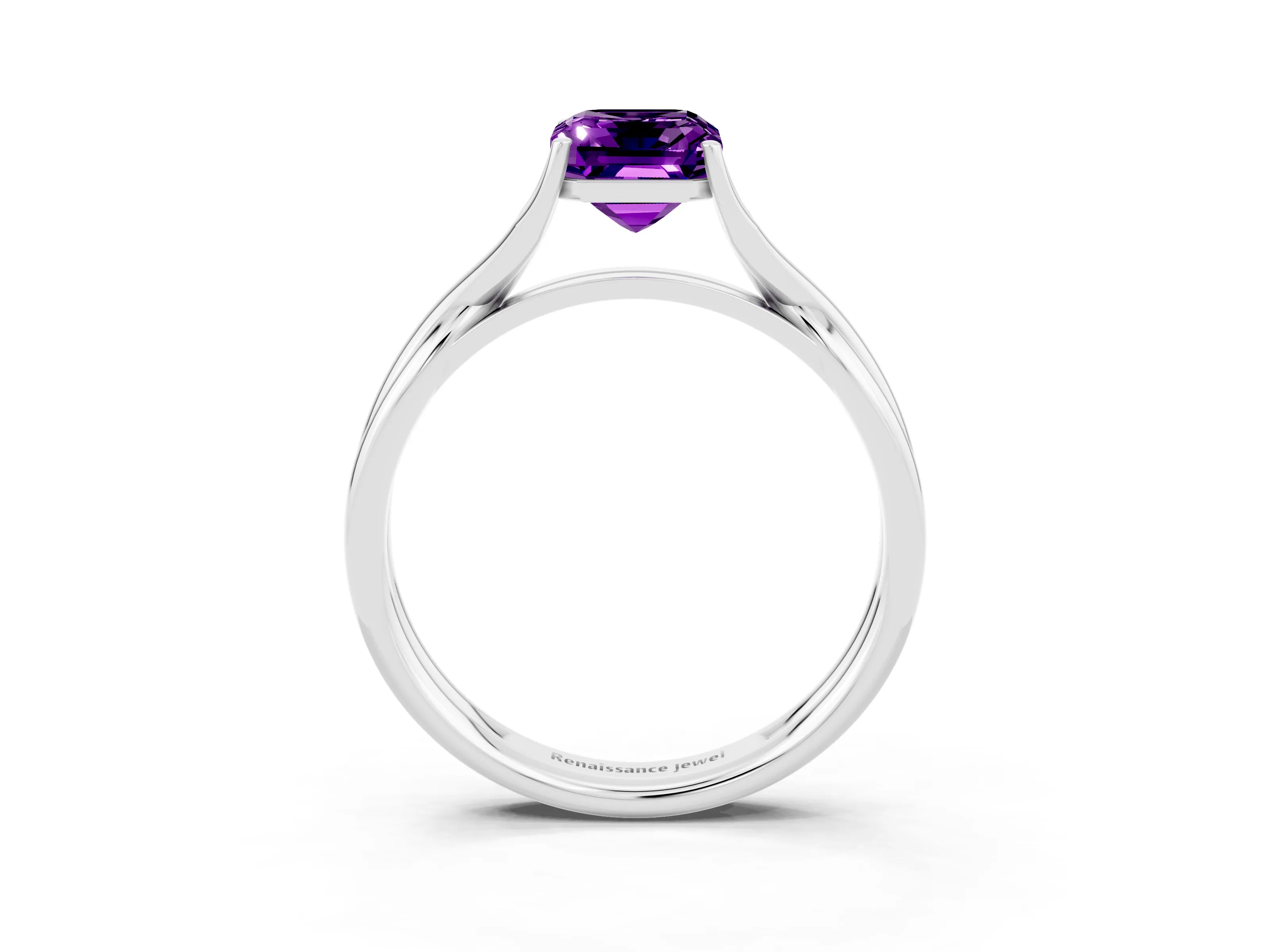 White gold Emerald Cut Amethyst Solitaire Twist Band Prong Setting Ring_39
