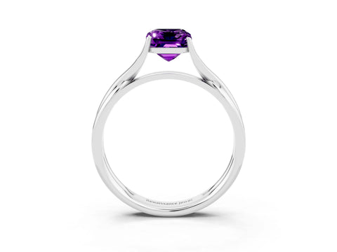 White gold Emerald Cut Amethyst Solitaire Twist Band Prong Setting Ring_39