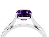 White gold Emerald Cut Amethyst Solitaire Twist Band Prong Setting Ring_40