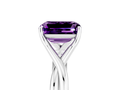 White gold Emerald Cut Amethyst Solitaire Twist Band Prong Setting Ring_41