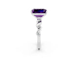 White gold Emerald Cut Amethyst Solitaire Twisted Band with Round  Accents and Prong Setting_14