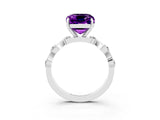 White gold Emerald Cut Amethyst Solitaire Twisted Band with Round  Accents and Prong Setting_15