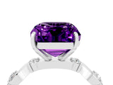 White gold Emerald Cut Amethyst Solitaire Twisted Band with Round  Accents and Prong Setting_16