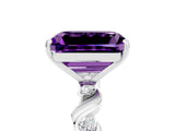 White gold Emerald Cut Amethyst Solitaire Twisted Band with Round  Accents and Prong Setting_17