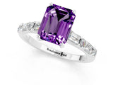White gold Emerald Cut Amethyst Solitaire with Side Baguettes and Channel Set Band_1