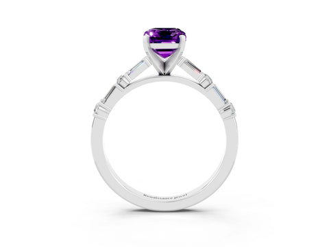 White gold Emerald Cut Amethyst Solitaire with Side Baguettes and Channel Set Band_3