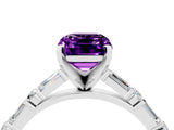 White gold Emerald Cut Amethyst Solitaire with Side Baguettes and Channel Set Band_4