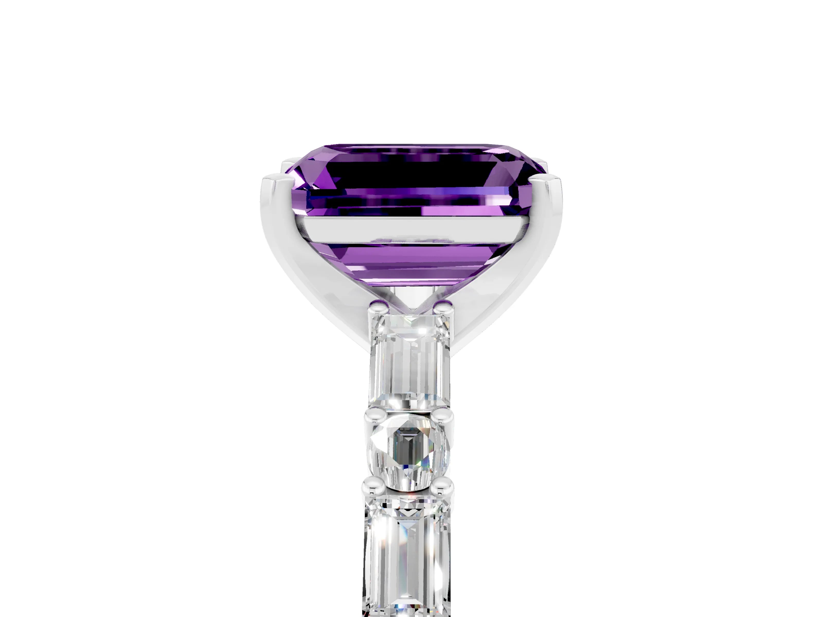 White gold Emerald Cut Amethyst Solitaire with Side Baguettes and Channel Set Band_5