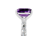 White gold Emerald Cut Amethyst Solitaire with Side Baguettes and Channel Set Band_5