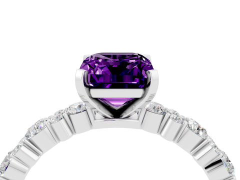 White gold Emerald Cut Amethyst Solitaire with Side Stones, Pave Band, Four-Prong Setting_40