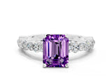 White gold Emerald Cut Amethyst Solitaire with Side Stones, Pave Band, Four-Prong Setting_72
