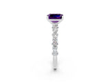 White gold Emerald Cut Amethyst Solitaire with Side Stones, Pave Band, Four-Prong Setting_74