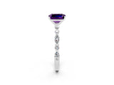 White gold Emerald Cut Amethyst Solitaire with Side Stones on a Pavé Band and Four-Prong Setting_2