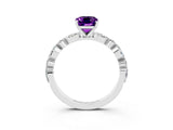 White gold Emerald Cut Amethyst Solitaire with Side Stones on a Pavé Band and Four-Prong Setting_3