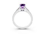 White gold Emerald Cut Amethyst Split Shank Engagement Ring with Pavé Band_3
