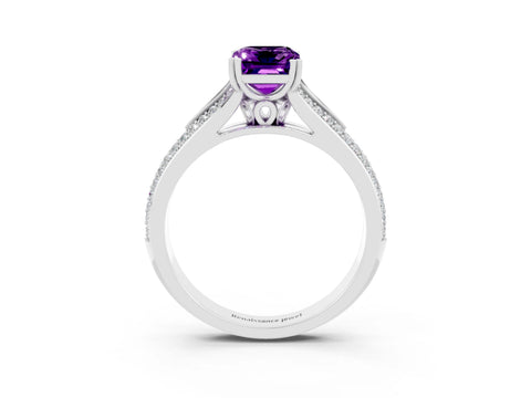 White gold Emerald Cut Amethyst Split Shank Engagement Ring with Pavé Band_3
