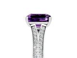 White gold Emerald Cut Amethyst Split Shank Engagement Ring with Pavé Band_5