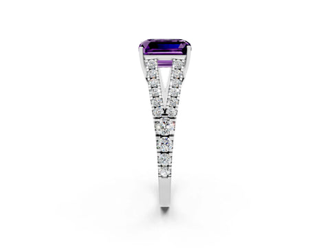 White gold Emerald Cut Amethyst Split Shank Pavé Engagement Ring with Four-Prong Setting_14