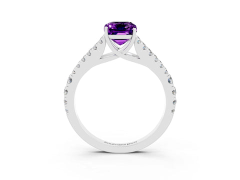 White gold Emerald Cut Amethyst Split Shank Pavé Engagement Ring with Four-Prong Setting_15