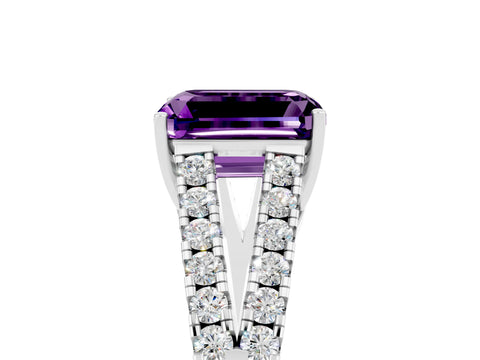 White gold Emerald Cut Amethyst Split Shank Pavé Engagement Ring with Four-Prong Setting_17