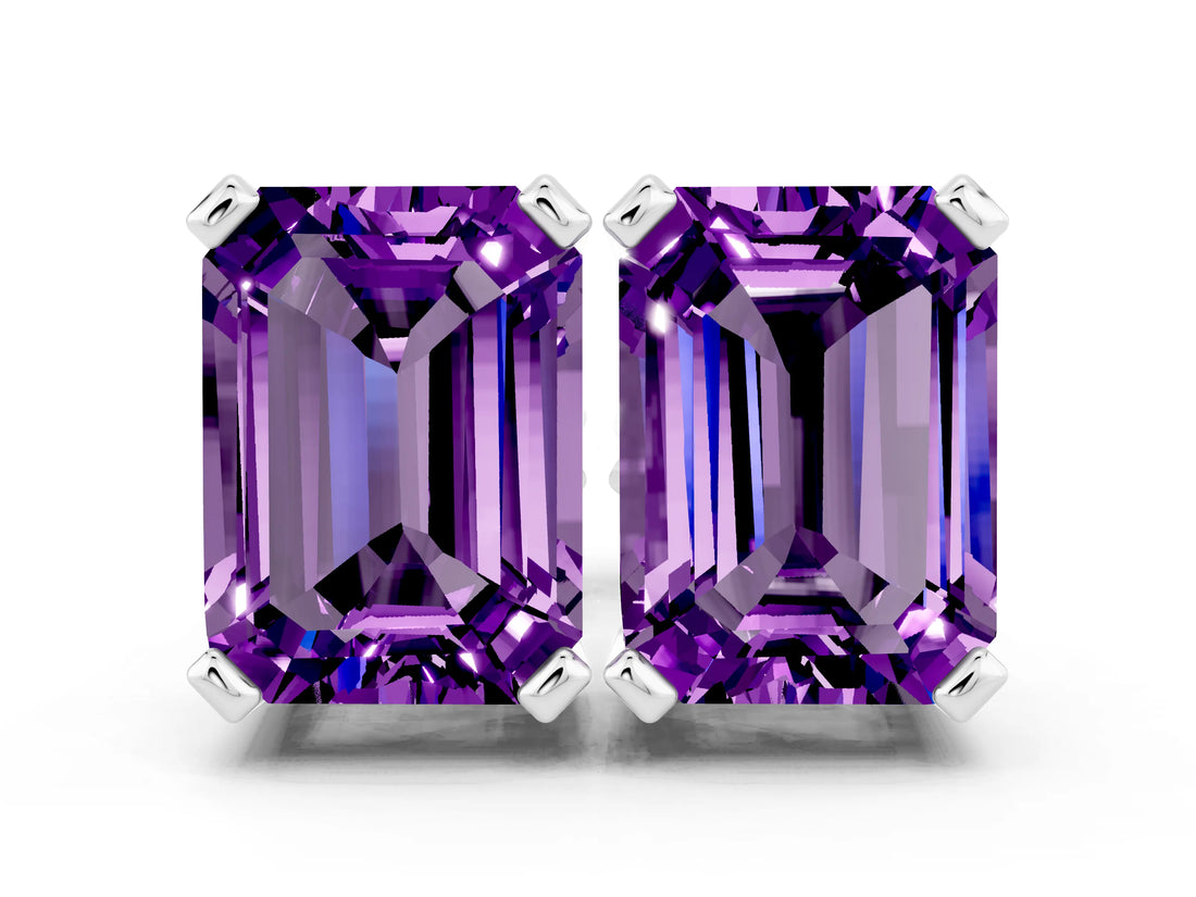 10K White Gold 2.06 Carat Emerald Amethyst Stud Earrings