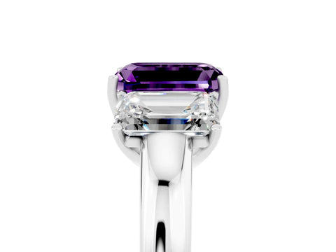 White gold Emerald Cut Amethyst Three-Stone Ring with Four-Prong Setting and Classic Band_5