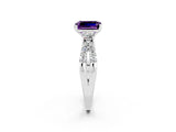 White gold Emerald Cut Amethyst Three-Stone Ring with Pavé Split Shank and Four-Prong Setting_2