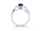 White gold Emerald Cut Amethyst Three-Stone Ring with Pavé Split Shank and Four-Prong Setting_3