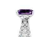 White gold Emerald Cut Amethyst Three-Stone Ring with Pavé Split Shank and Four-Prong Setting_5