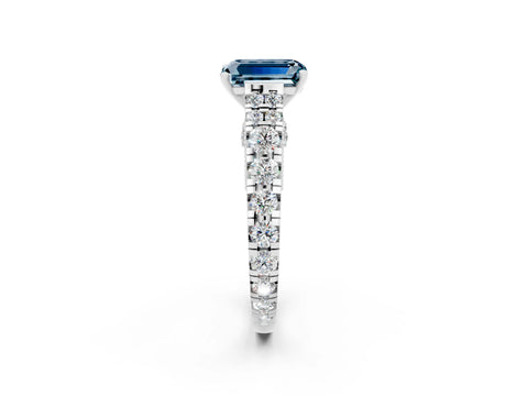 White gold Emerald Cut Aquamarine Classic Solitaire Ring with Pavé Band and Four-Prong Setting_2