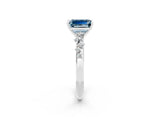 White gold Emerald Cut Aquamarine Cluster Side Stone Solitaire Ring with Prong Setting_26