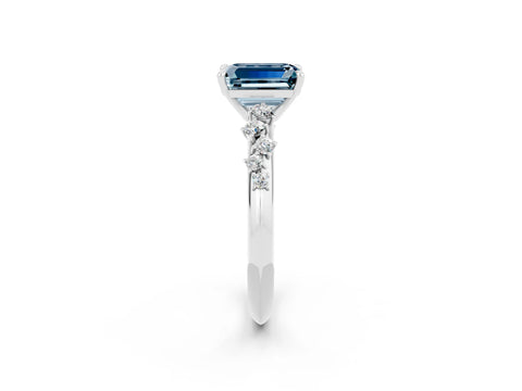 White gold Emerald Cut Aquamarine Cluster Side Stone Solitaire Ring with Prong Setting_26