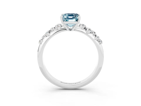 White gold Emerald Cut Aquamarine Cluster Side Stone Solitaire Ring with Prong Setting_27