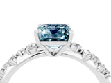 White gold Emerald Cut Aquamarine Cluster Side Stone Solitaire Ring with Prong Setting_28