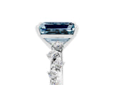 White gold Emerald Cut Aquamarine Cluster Side Stone Solitaire Ring with Prong Setting_29