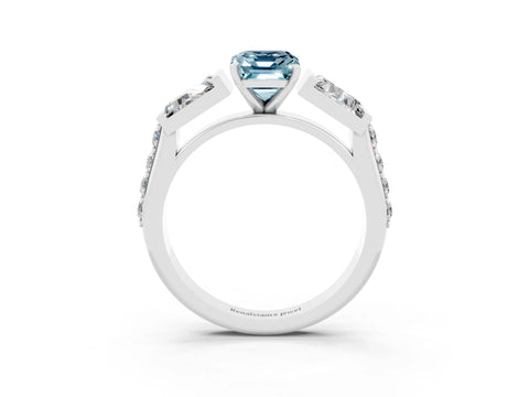 White gold Emerald Cut Aquamarine Engagement Ring with Baguette Side Stones and Channel Set Band_3