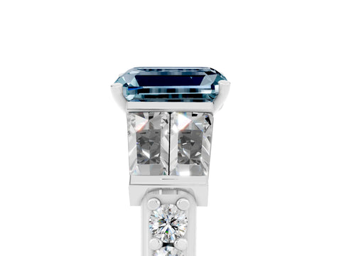 White gold Emerald Cut Aquamarine Engagement Ring with Baguette Side Stones and Channel Set Band_5