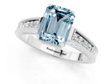 White gold Emerald Cut Aquamarine Engagement Ring with Milgrain Channel Set Band and Prong Setting_1
